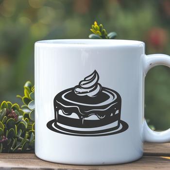A vector graphic design of a birthday cake featuring layered tiers and frosting details.