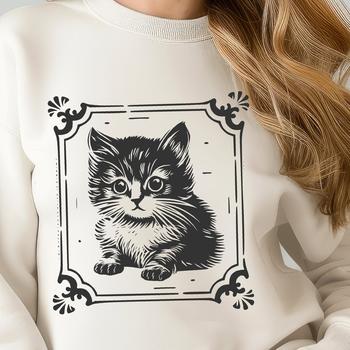 A cute sitting kitten with full body details, suitable for vector art and digital cutting machine designs.