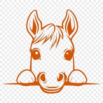 A detailed illustration of a horse peeking out from behind an object.