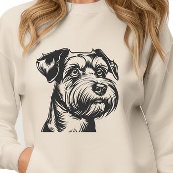 Vector graphic representation of a small breed dog with a distinctive beard and mustache.
