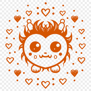 A sweet cartoon monster with love hearts, suitable for Halloween designs.