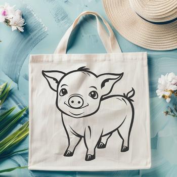 A standing full-body illustration of a cute farm animal, specifically a pig.