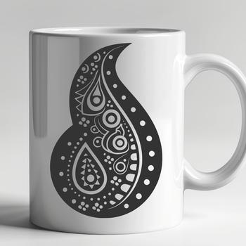 A stylized ornate paisley shape with intricate details, suitable for vector design and cutting machine applications.