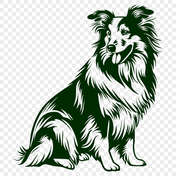 A high-quality digital illustration of a Shetland sheepdog sitting in a calm pose.