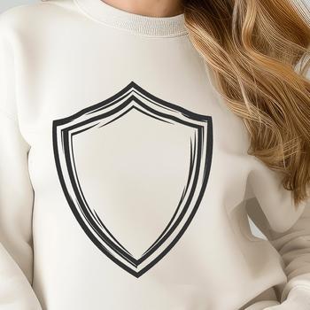 A graphic representation of a shield, suitable for vector graphics and digital designs.