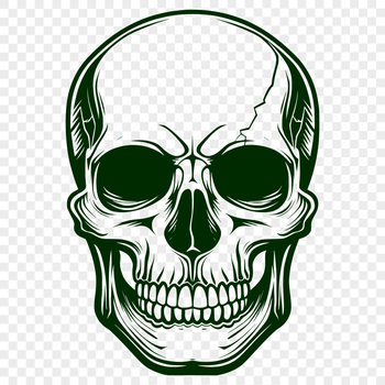 A minimalist SVG design of a skull, suitable for various digital and cutting machine applications.