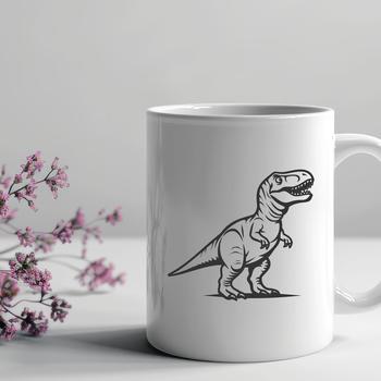 Illustrative full-body depiction of a Tyrannosaurus Rex in a prehistoric setting.