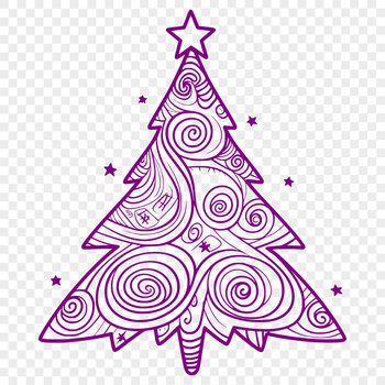 A stylized vector illustration of a festive Christmas tree in various branches and ornaments.