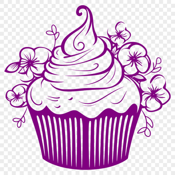 A digital illustration of a single serving-sized cupcake, suitable for printing or cutting out using a Cricut machine.