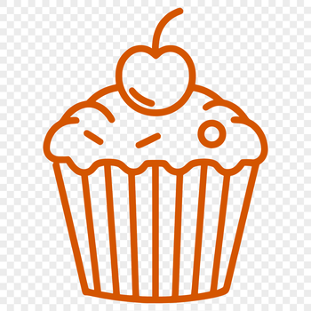 A colorful illustration of a single vanilla cupcake with sprinkles on top.