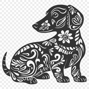 An outline vector graphic of a dachshund in a sitting position, suitable for use with cutting machines or as clip art.