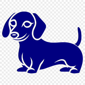 A cartoon illustration of a standing Dachshund from the front.