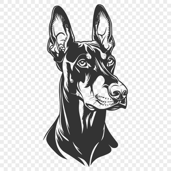 Doberman Pinscher dog breed illustration with detailed head and facial features.