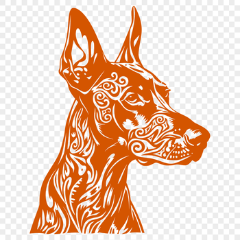 A high-quality illustration of a Doberman Pinscher's head, featuring intricate details suitable for various design purposes.