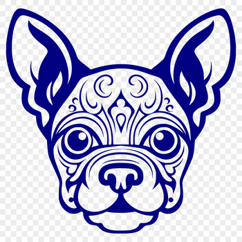 A detailed illustration of a Boston Terrier's head with ornate details.