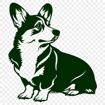 A full-body illustration of a Welsh Corgi sitting with its front legs tucked under its body.