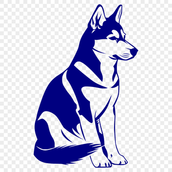 A full-body illustration of a sitting dog with a thick coat and pointed ears.