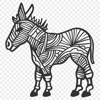 A digital illustration of a standing donkey with ornate details.