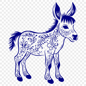 A cartoon donkey depicted in full body standing pose, designed as vector art.