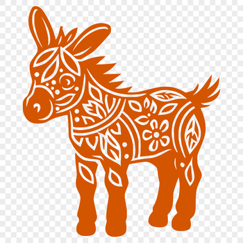 An ornate illustration of a donkey in full body standing position.