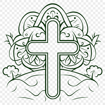A detailed, ornate cross symbol with a prominent figure at its center.