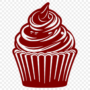 A colorful illustration of a single cupcake with frosting and sprinkles on top.