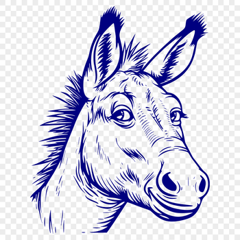 An illustrative donkey head with distinct features, suitable for various designs.