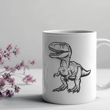 A full-body illustration of a T Rex dinosaur in prehistoric settings.
