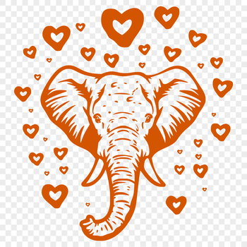 An elephant with hearts on its head, suitable for vector graphics and digital designs.
