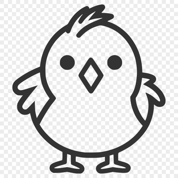 A simple line drawing of a cute chick in full body pose.