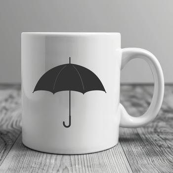 A simple silhouette design of a classic umbrella with a sturdy handle and curved canopy.