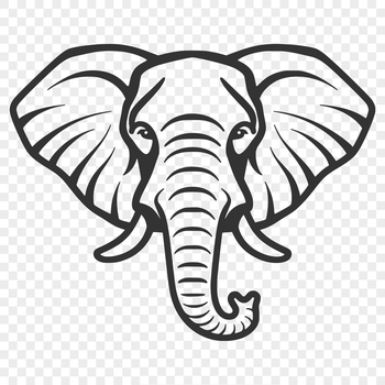 A simple line drawing of an African elephant's head with a large curved tusk and long ears.