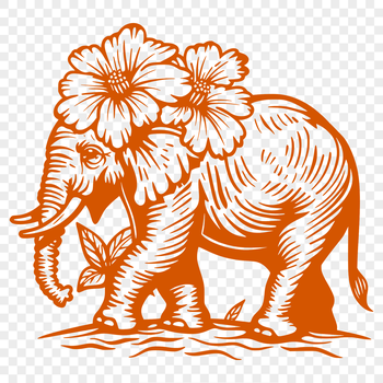 A realistic illustration of a standing elephant with its full body visible.