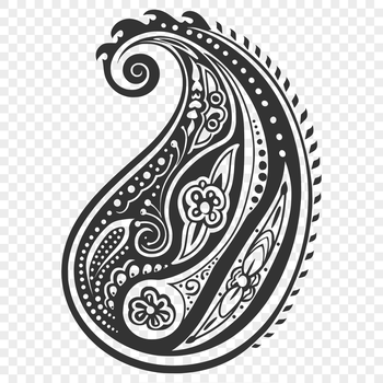 A stylized ornate paisley design with intricate shapes.