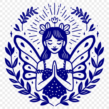 Illustrative fairy with ornate floral details in vector design format.
