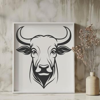 A detailed illustration of a cow's head, suitable for vector art and design projects.