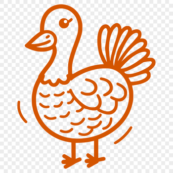 A simple line drawing of a full-body turkey, suitable for farm-themed designs.