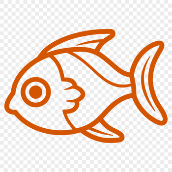 A simple line drawing of a cute fish swimming in the ocean, suitable for clip art and vector design.
