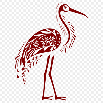 A colorful illustration of a full-body flamingo in ornate floral patterns.