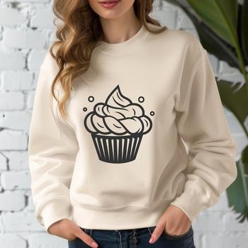 A digital illustration of a single serving cupcake on a flat surface, made with bold lines and vibrant colors.