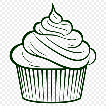 A colorful illustration of a single cupcake with frosting and decorations.