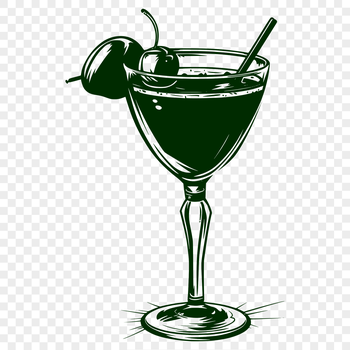 A glass containing a mixed drink with garnishes.