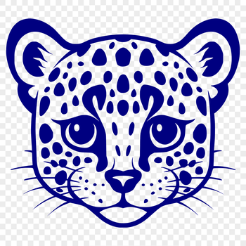 A wild ocelot's face with distinctive markings, suitable for vector design and editing in Illustrator or Photoshop.
