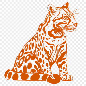 A sitting ocelot with a sleek and muscular build, depicted in a vector format suitable for digital applications.