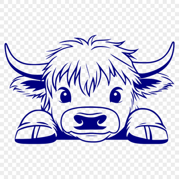 An illustration of a Scottish Highland cow's head with distinctive horns.