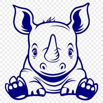 A vector illustration of a rhinoceros peeking out from behind foliage in a savannah environment.