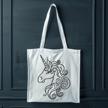 A fantastical mythical creature with a horse's head and a single horn on its forehead.