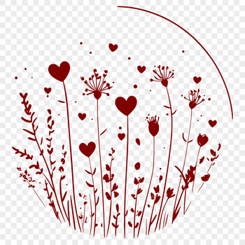 A colorful illustration of a wild flower with heart shapes surrounding it.