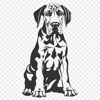A full-body illustration of a Great Dane dog in a sitting position, suitable for printing or cutting with various machines.