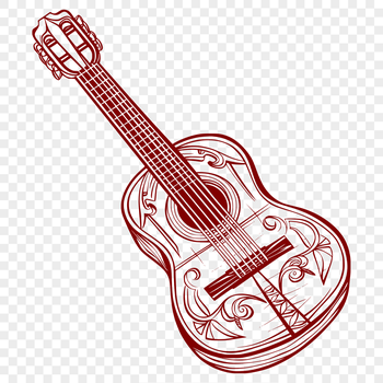 Ornate vector design of a guitar with intricate details, suitable for music-related projects.